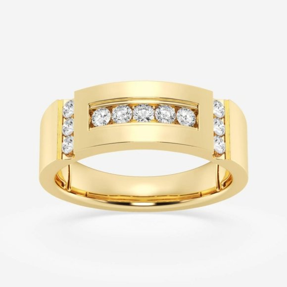 1/2 ctw Round Lab Grown Diamond Men's Framed Channel Set Wedding Band - Picture 5 of 6